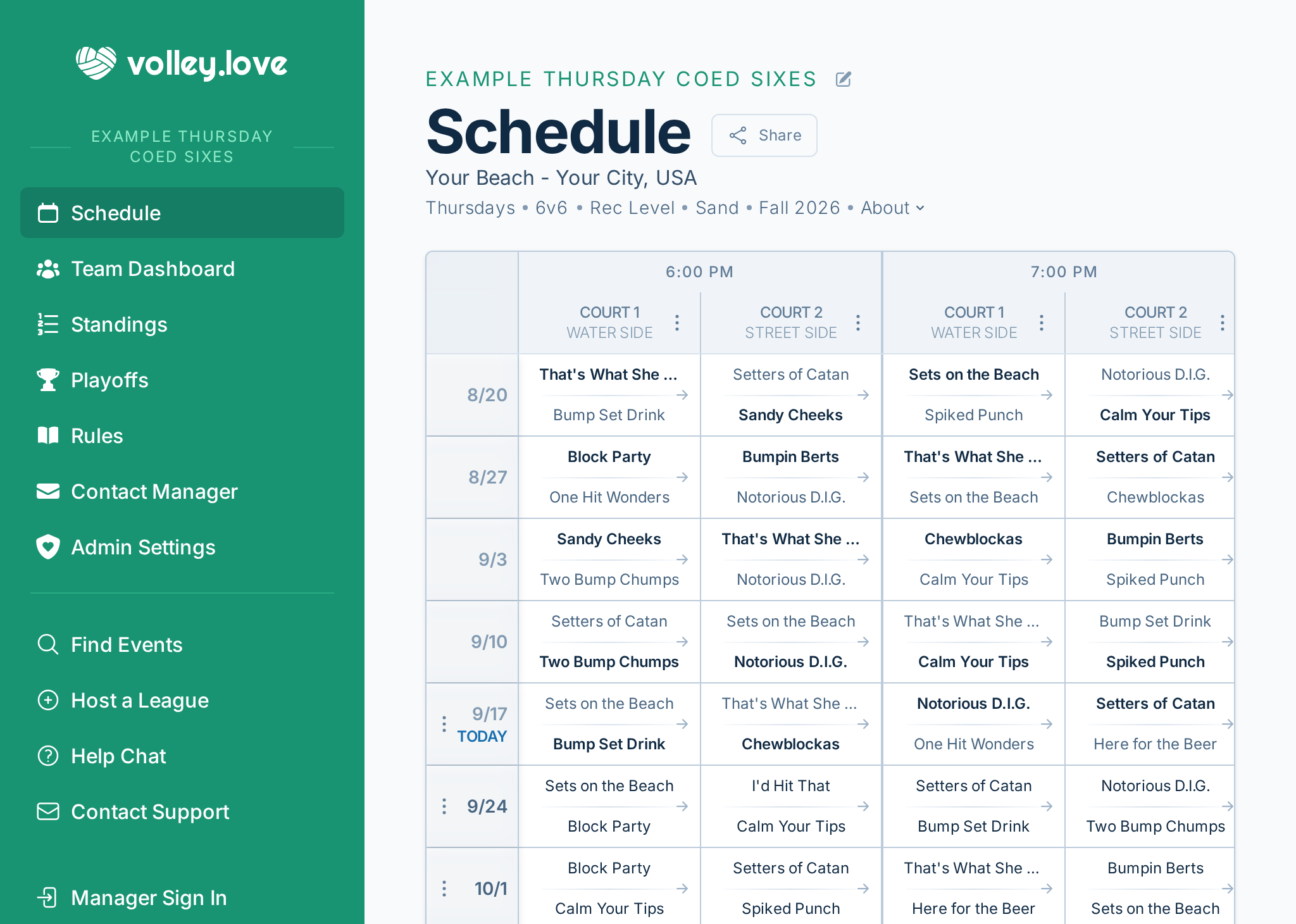 volley.love schedule screenshot